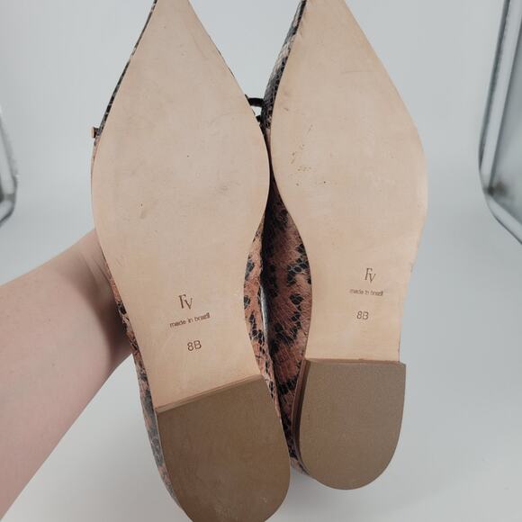 Frances Valentine Chocolate Brown Paige Snakeskin Embossed Leather Flats 8 - Picture 10 of 13